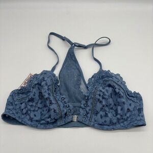 Victoria Secret Body By Victoria Unlined Plunge Lace Racerback Bra 34C Blue